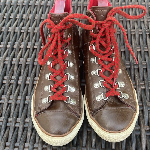 Converse brown leather hightops size 5 - Picture 2 of 8